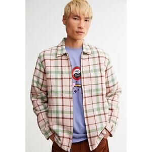 New Urban Outfitters OBEY Dom Plaid Shirt Jacket $120 MEDIUM Pink Clay